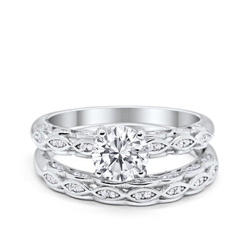 Two Piece Wedding Bridal Set Simulated Cubic Zirconia 925 Sterling Silver